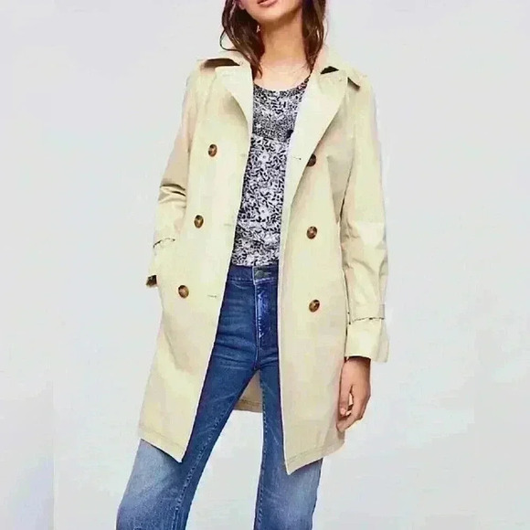 LOFT Double Breasted Khaki Mid Length Trench Coat - Picture 1 of 5